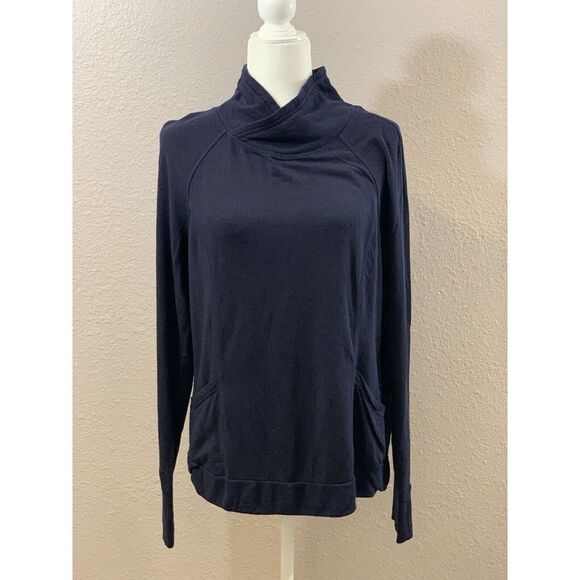 Yogalicious‎ Women's Blue Long Sleeve Mock Neck Pullover Thumb Slits Size Large - Picture 1 of 9